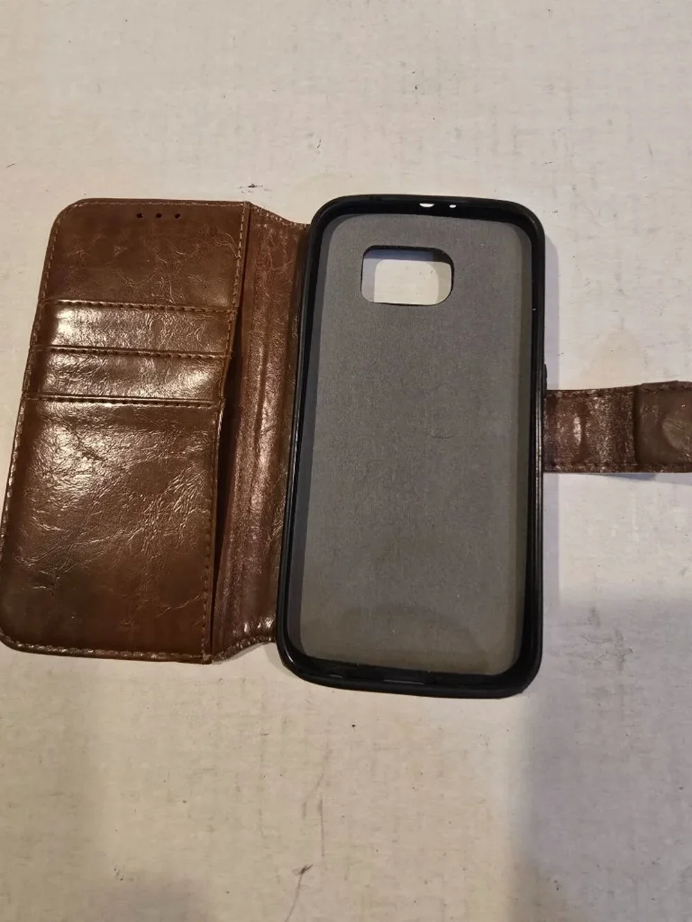 Phone Case Brown Leather Magnetic Closure Wallet Credit Cards 3